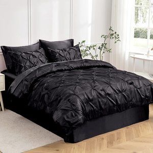 New Satin Comforter King 8 Pieces - Luxurious Pinch Pleat Bedding Set with Comfo